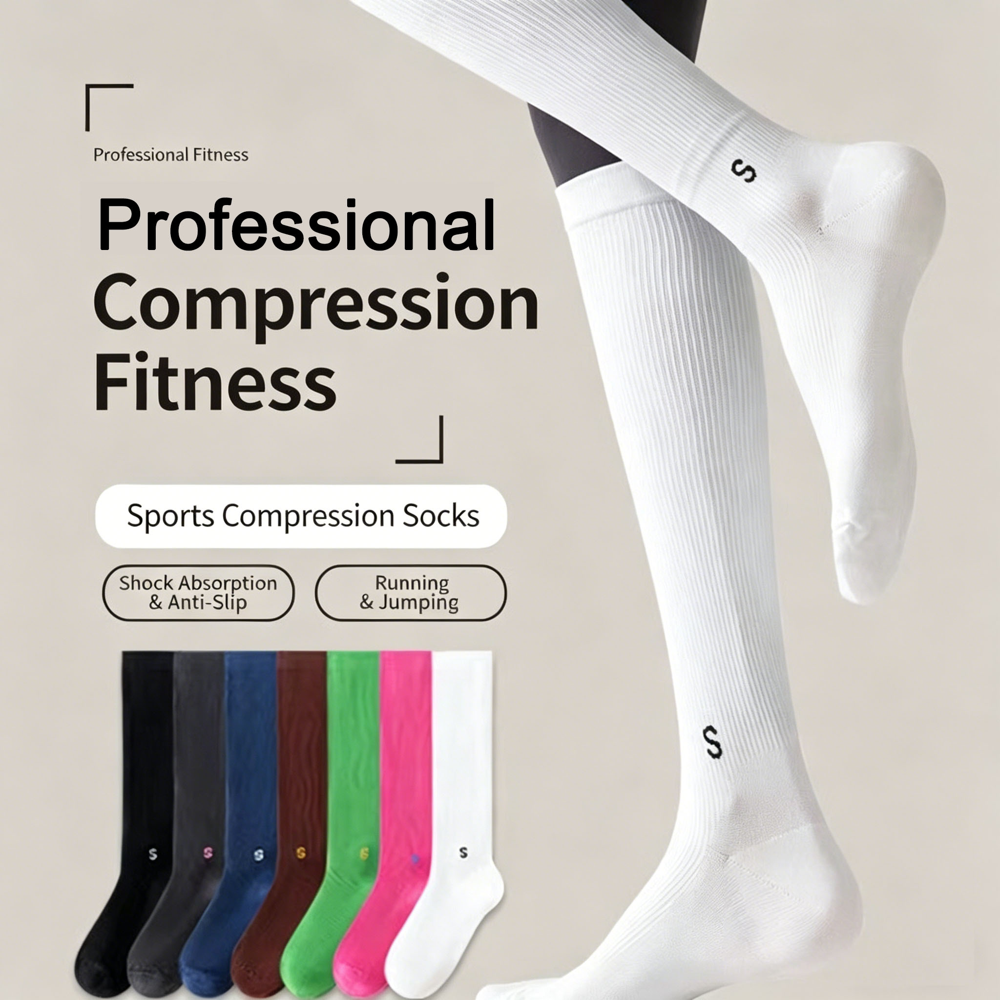 Speed Skipping Rope - 女性用プロスポーツ用圧縮ふくらはぎソックス、ランニング、縄跳び、フィットネス、夏の痩身用通気性圧縮ソックス