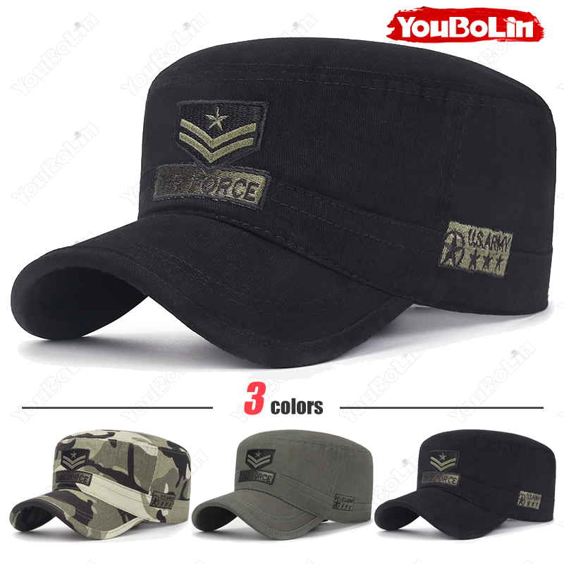 Academy Sports Outdoor - フラットトップミリタリーキャップ、ユニセックス、アウトドアカジュアルスポーツコットンミリタリーアカデミーカデットキャップ、お父さん帽子、日よけ帽子