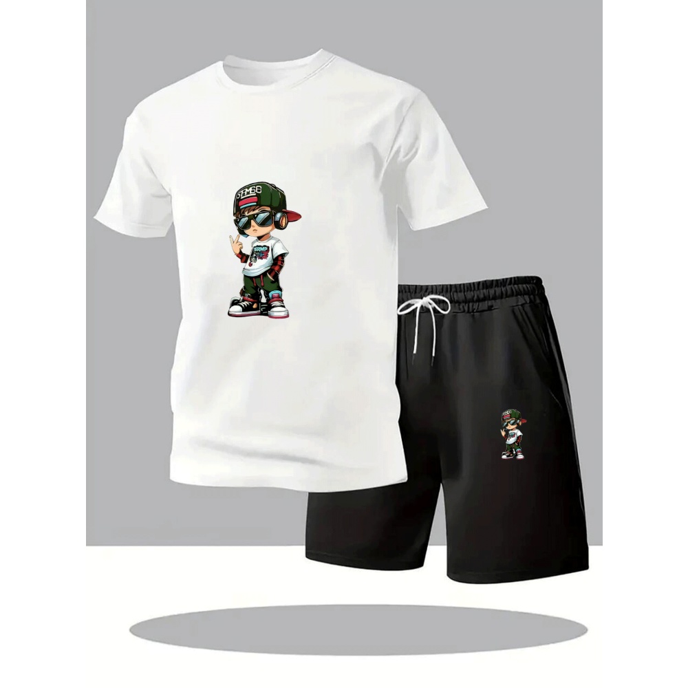 Outdoor Sport Leisure - 夏のホットセール メンズ半袖Tシャツ+ショートパンツセット 通気性速乾 カジュアルスポーツスーツ 丸首 フィットネス