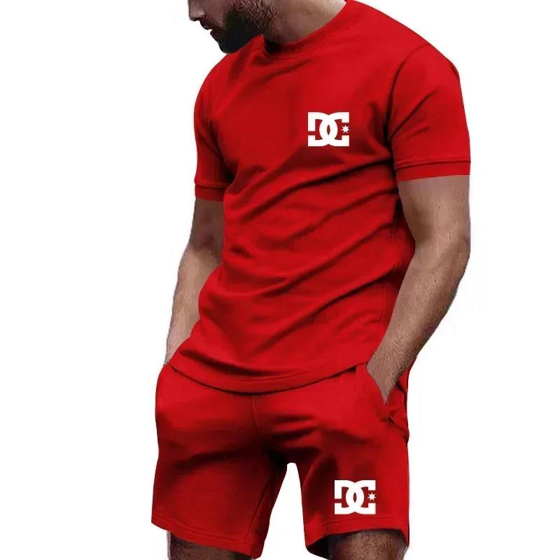 Outdoor Sport Leisure - 夏の新作メンズ半袖Tシャツと通気性のあるショートパンツのツーピースセット、アウトドアレジャーファッションランニング用