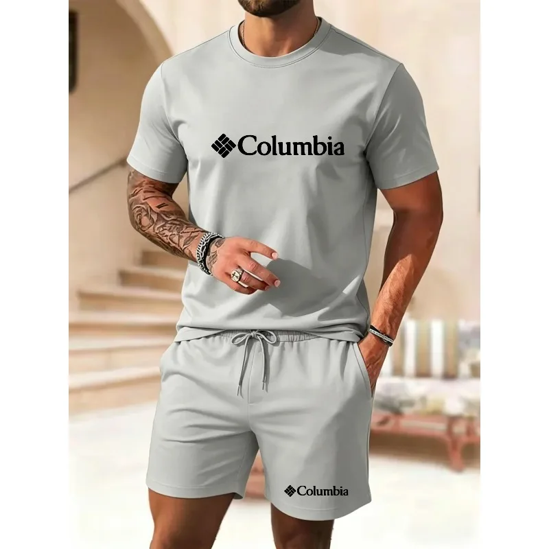 Outdoor Sport Leisure - 2026年夏メンズ新作アウトドアスポーツセット - 丸首半袖Tシャツ+ジョギングショーツ - カジュアルでゆったりとしたツーピースセット