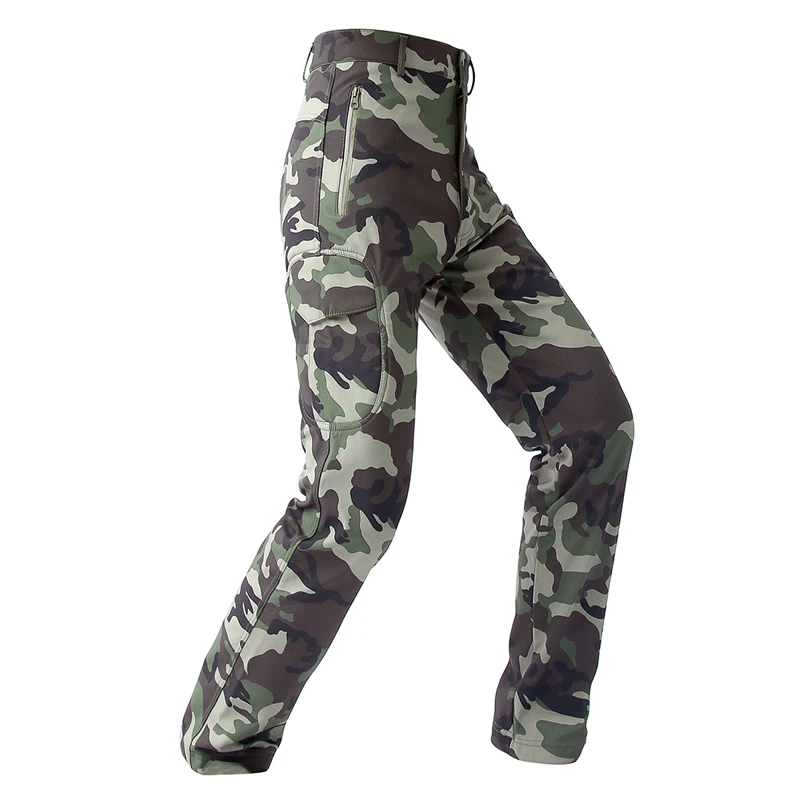 迷彩狩猟サメ皮ソフトシェル戦術迷彩パンツ男性冬防水暖かいフリ - Outdoor Sport Waterproof Pants のレビューと価格