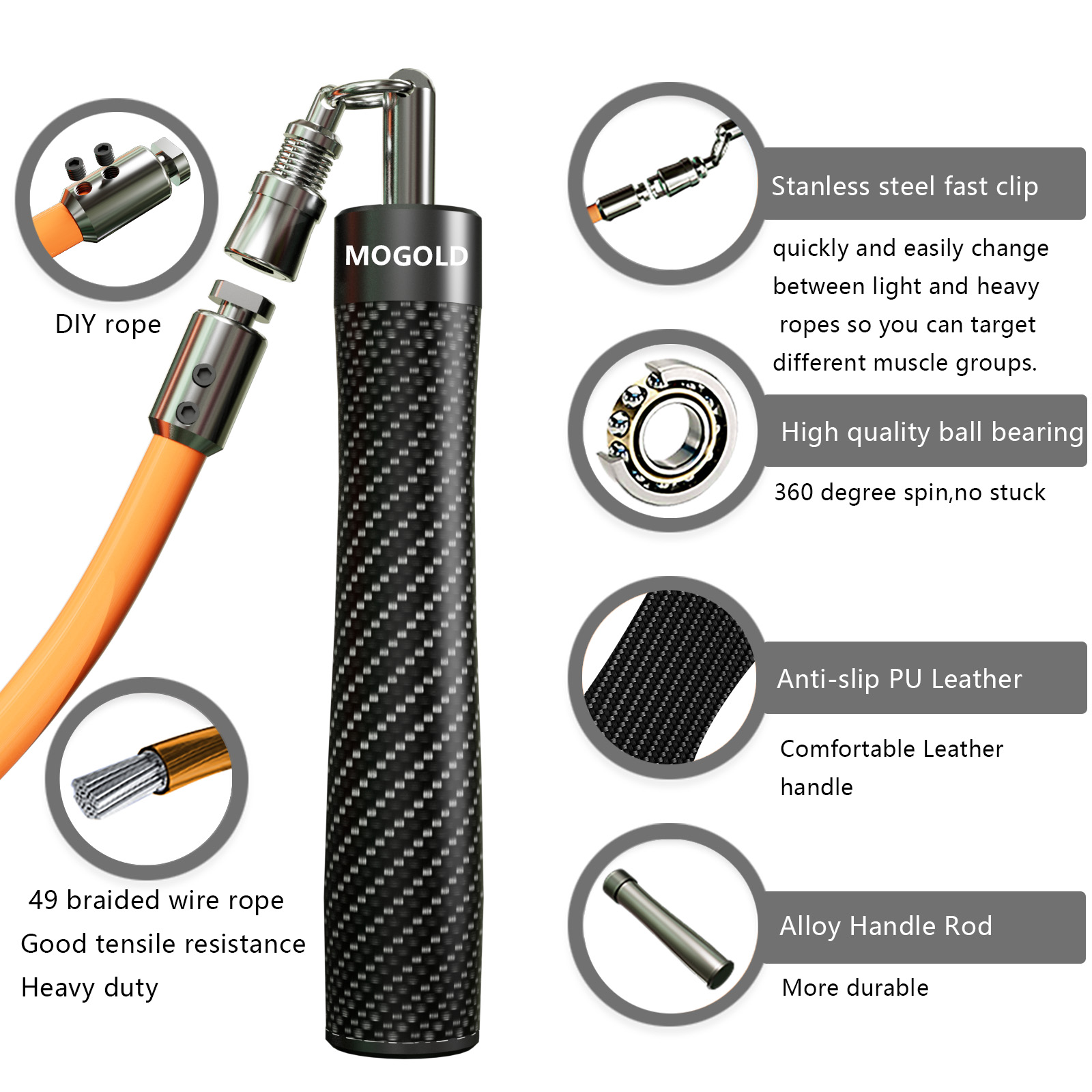 MOGOLD高速縄跳び |   滑り止めハンドル |   フ - Speed Skipping Rope のレビューと価格