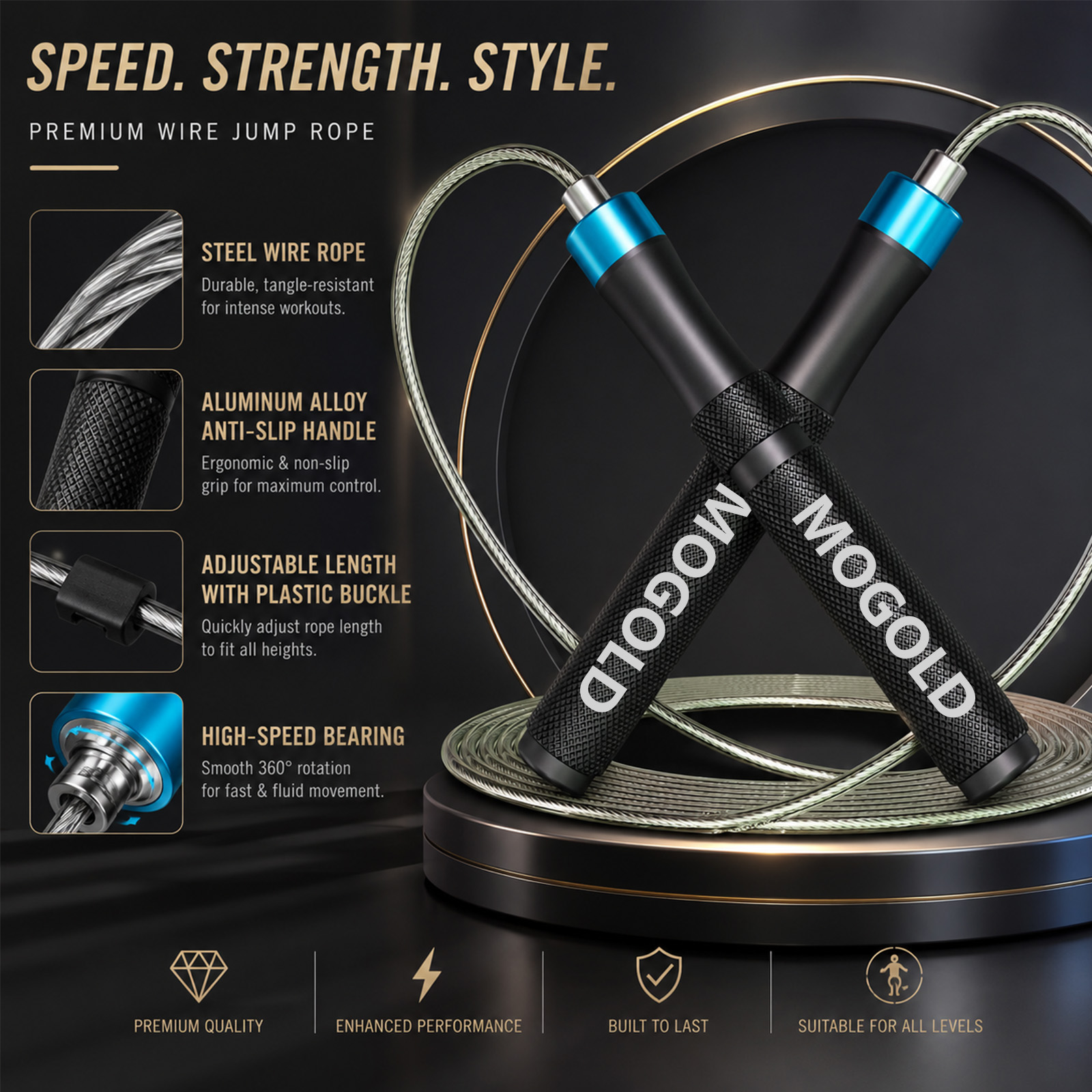 MOGOLDプロフェッショナルスピードジャンプロープ、メタル - Speed Skipping Rope のレビューと価格